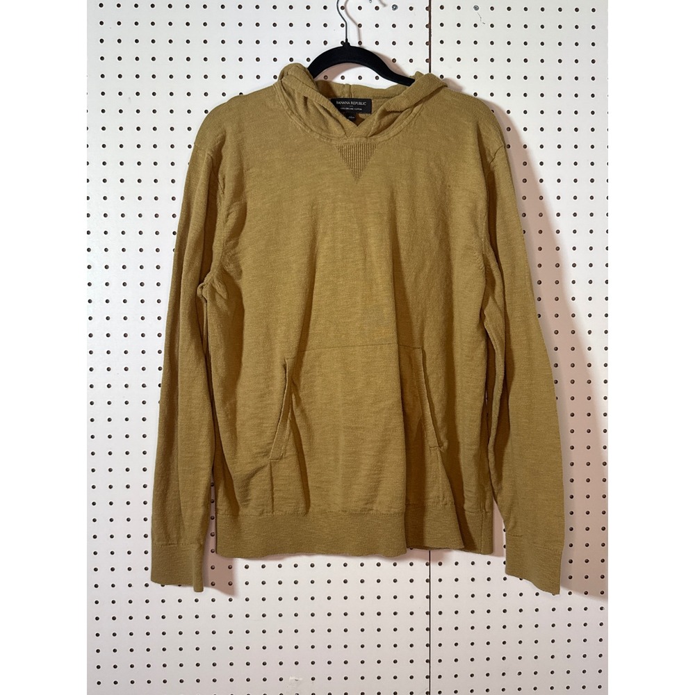 Banana Republic Mens Organic Cotton Knit Hoodie Mustard Gold XL Sweater Pullover
